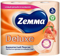 Туалетная бумага ЗЕММА Делюкс Бархатистый персик 3сл 4рул