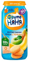 Пюре ФРУТОНЯНЯ яблоко банан груша c печеньем ст/б 250г