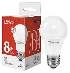 Лампа светодиодная ИН ХОУМ A60 8Вт 4000К 760Лм Е27