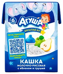 Каша АГУША жидкая рисовая яблоко груша молочная бзмж 2.7% т/пак 200мл