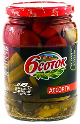 Ассорти ШЕСТЬ СОТОК черри корнишоны 720г
