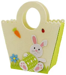 Корзина пасхальная Зайчик на лужайке круглая фетровая с ручками арт.23409