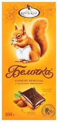 Шоколад ФАБРИКА им.КРУПСКОЙ Белочка горький с миндалем 100г