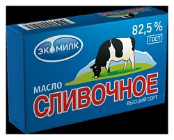 Масло сливочное ЭКОМИЛК несоленое бзмж 82.5% 180г