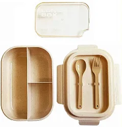Ланч-бокс ЭКО с приборами бежевый 1.1л