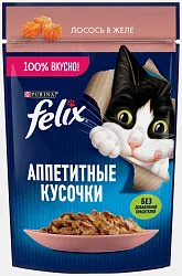 Корм для кошек ФЕЛИКС Аппетитные кусочки с лососем в желе 75г