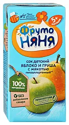 Сок ФРУТОНЯНЯ яблоко груша без сахара 0.2л