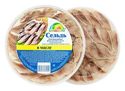 Сельдь САНГУСТО филе-кусочки в масле 150г