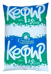 Кефир СТОЛИЦА МОЛОКА бзмж 2.5% п/пак 900г