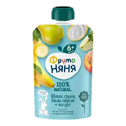 Пюре ФРУТОНЯНЯ яблоко груша банан персик с йогуртом бзмж м/у 90г