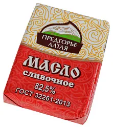Масло сладко-сливочное ПРЕДГОРЬЕ АЛТАЯ ГОСТ несоленое бзмж 82.5% 180г