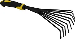 Грабли садовые АТМИКС веерные с прорезиненной черно-желтой ручкой 9 зубцов