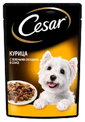 Корм для собак ЦЕЗАРЬ курица с зелеными овощами в соусе 85г