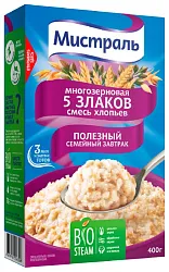 Хлопья МИСТРАЛЬ Смесь 5 злаков карт/уп 400г
