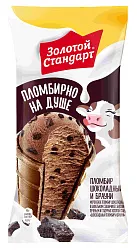 Мороженое ЗОЛОТОЙ СТАНДАРТ Пломбир шоколадный и брауни бзмж 90г