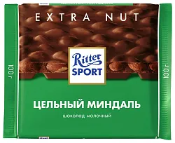 Шоколад РИТТЕР СПОРТ Экстранат молочный с цельным миндалем 100г