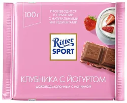 Шоколад РИТТЕР СПОРТ молочный клубника в йогурте 100г