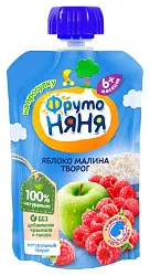 Пюре ФРУТОНЯНЯ яблоко малина творог бзмж м/у 90г