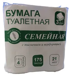 Туалетная бумага СЕМЕЙНАЯ 3сл 4рул