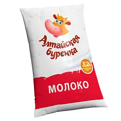 Молоко АЛТАЙСКАЯ БУРЕНКА пастер бзмж 3.2% п/пак 900мл