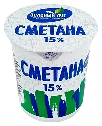 Сметана ЗЕЛЕНЫЙ ЛУГ бзмж 15% стакан 300г