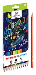 Карандаши цветные АТТОМИКС Скейтборд 12шт