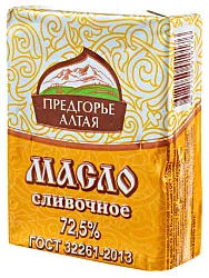 Масло сладко-сливочное ПРЕДГОРЬЕ АЛТАЯ ГОСТ несоленое бзмж 72.5% 180г