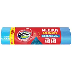 Мешки для мусора БОНУС синие с завязками 35л 15шт