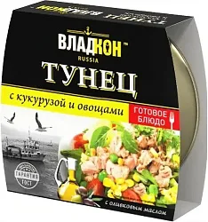 Тунец ВЛАДКОН с кукурузой и овощами ж/б ключ 160г