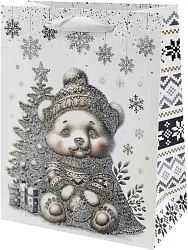 Пакет подарочный ТАМ-ТАМ Белый мишка у новогодней елки 18*10*23см арт.C1539S