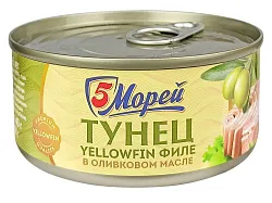 Тунец 5 МОРЕЙ филе в оливковом масле ж/б 140г