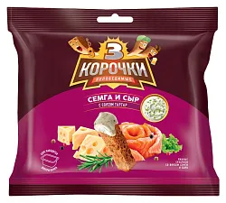Сухарики ржаные ТРИ КОРОЧКИ сыр семга соус тартар 60г