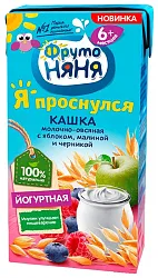 Кашка ФРУТОНЯНЯ овсяная йогуртная яблоко малина черника фруктоза молочная бзмж т/пак 200г