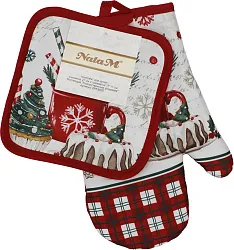 Комплект для кухни НАТАМ Рождественские угощения рукавица 27см прихватка 17*17см арт.2PKS002