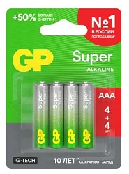 Батарейки ДЖИ-ПИ Супер алкалиновые ААА 4+4шт