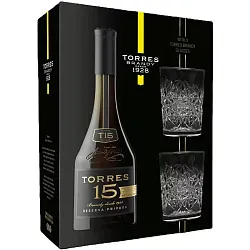 Бренди ТОРРЕС Резерва Привада 15 лет 40% ПК 0.7л+2 стакана