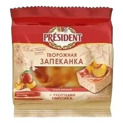 Запеканка творожная ПРЕЗИДЕНТ с кусочками персика бзмж 6.5% 150г