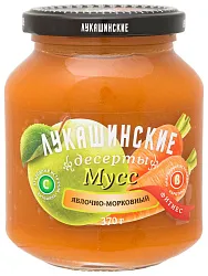 Мусс ЛУКАШИНСКИЕ Фитнес яблочно-морковный ст/б 370г