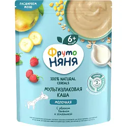 Каша ФРУТОНЯНЯ мультизлаковая яблоко банан земляника молочная бзмж п/пак 200г