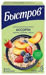 Каша овсяная БЫСТРОВ клубника персик черника карт/уп 240г