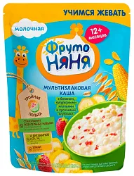 Каша ФРУТОНЯНЯ мультизлаковая банан клубника кукурузные хлопья молочная бзмж м/у 200г
