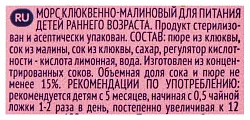 Морс ФРУТОНЯНЯ из клюквы и малины 0.2л