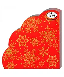 Салфетки АРТ БУКЕТ Золотые снежинки на красном рондо 3сл 12шт